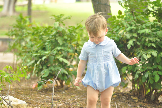 Smocked Bubble with Collar - Baby Blue