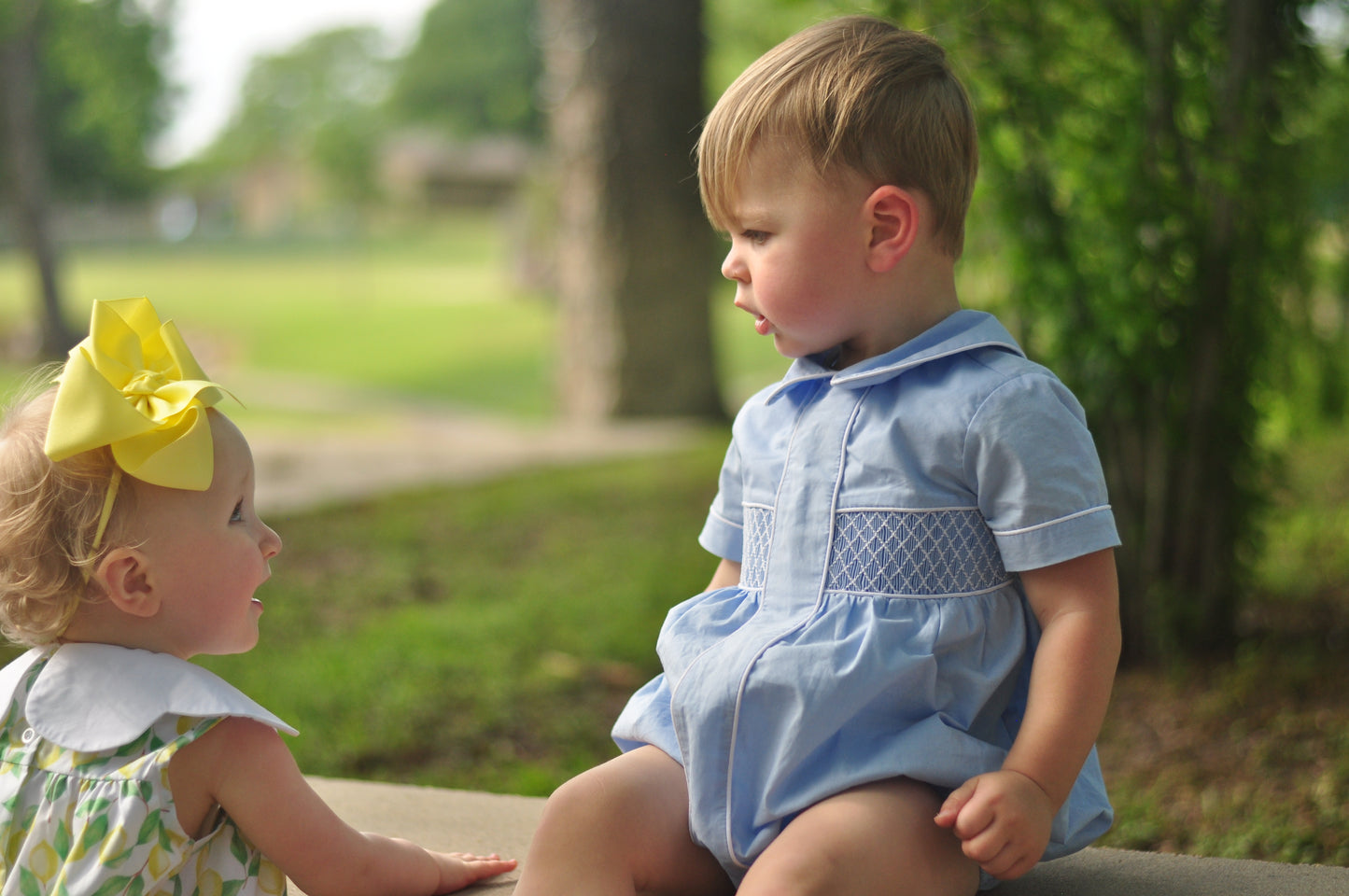 Smocked Bubble with Collar - Baby Blue