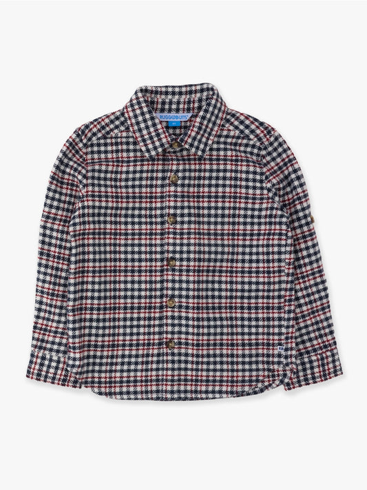 Boys Flannel Button Down - Navy Houndstooth