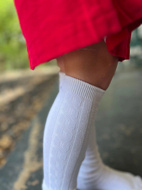 Cable Knit Knee Sock -White