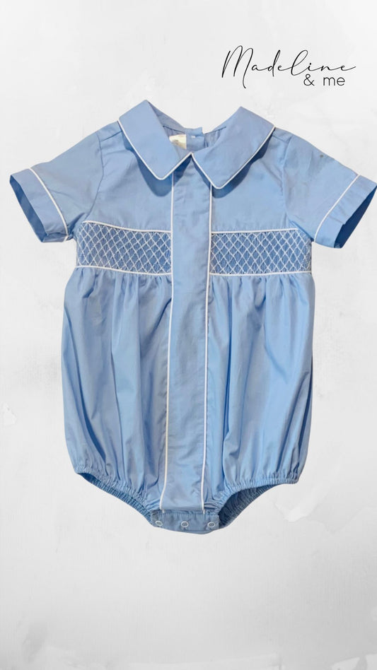 Smocked Bubble with Collar - Baby Blue