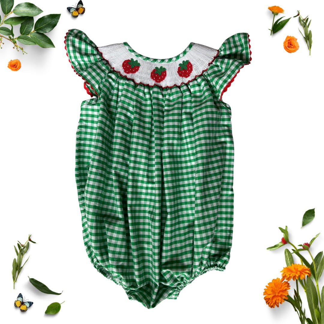 Eden Smocked Bubble - Strawberry