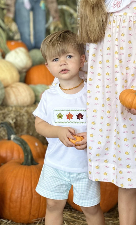 Leo Smocked Tee with Short Set - Leaf