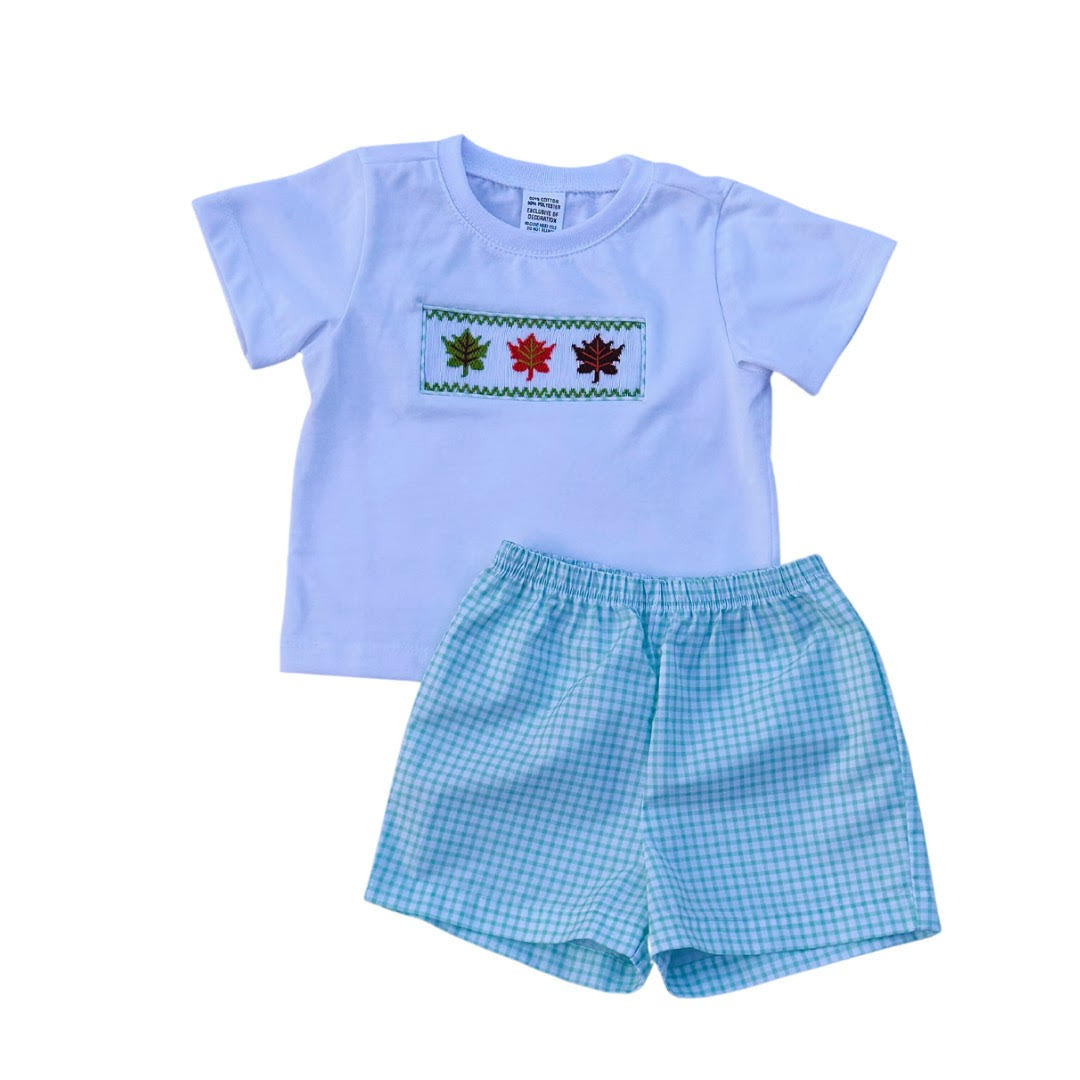 Leo Smocked Tee with Short Set - Leaf